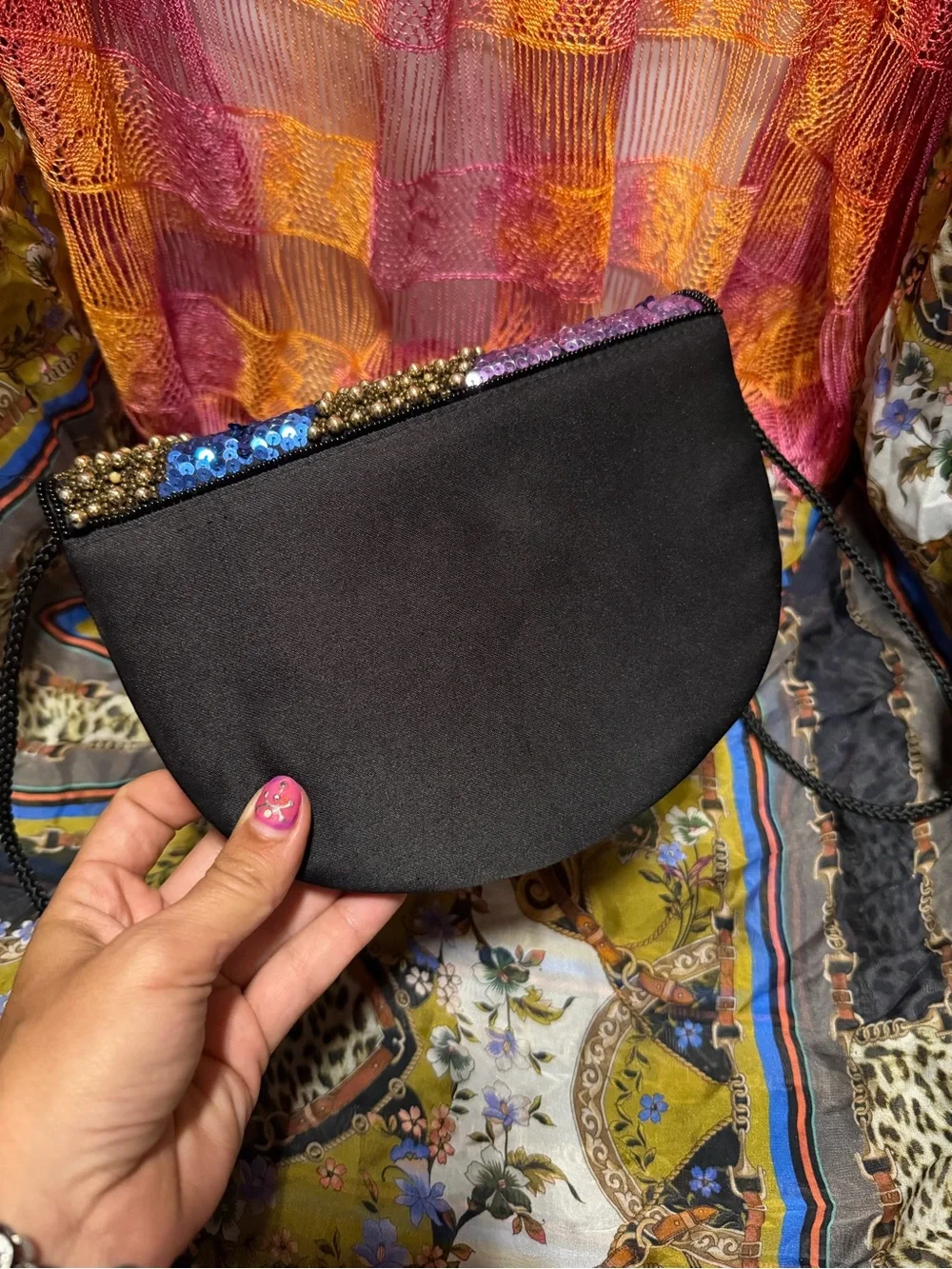 Beaded Multicolor Crescent Crossbody Bag - Designer-Inspired Sony studios